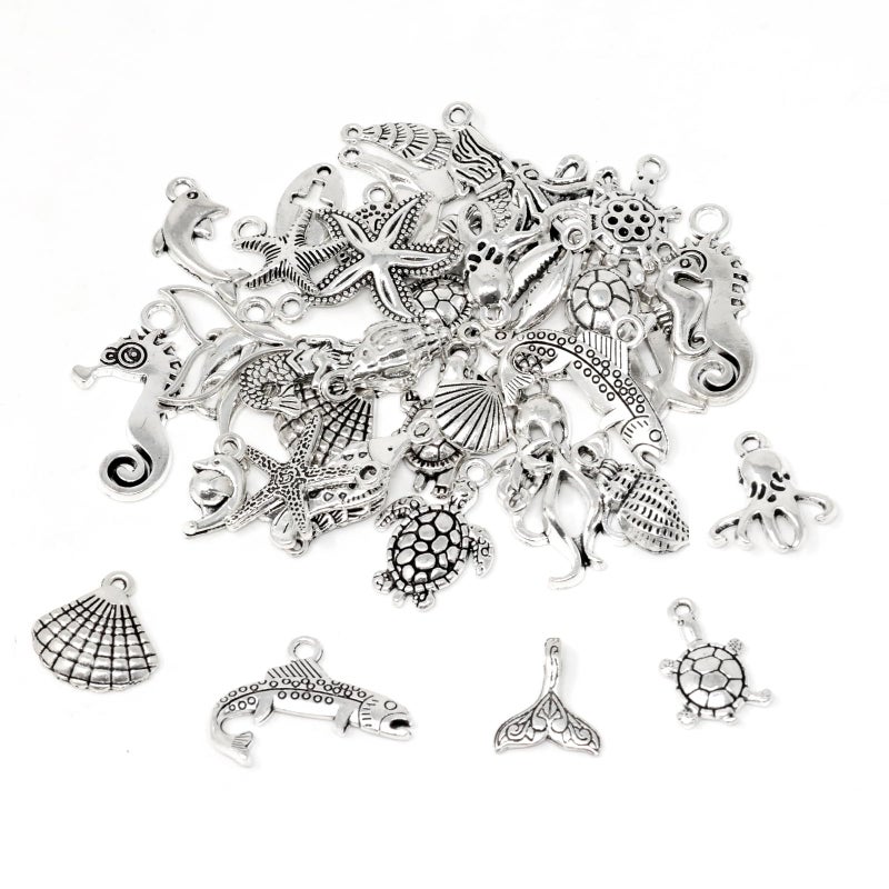 yueton Pack of 40 Assorted DIY Ocean Fish & Sea Creatures Charms Pendants for Making Bracelet and Necklace - Image 1